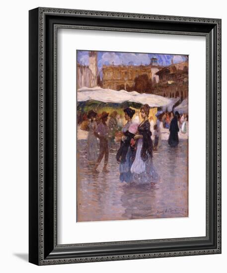 Young Women at Piazza Erbe in Verona-Angelo Dall'Oca Bianca-Framed Art Print