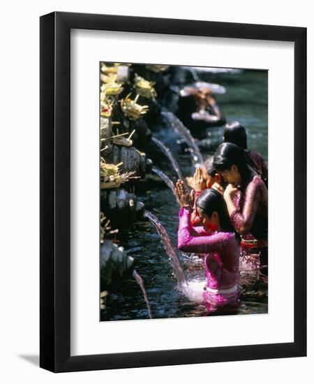 Young Women at Tirta Empul Temple, Ubud Region, Island of Bali, Indonesia, Southeast Asia-Bruno Morandi-Framed Premium Photographic Print