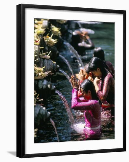 Young Women at Tirta Empul Temple, Ubud Region, Island of Bali, Indonesia, Southeast Asia-Bruno Morandi-Framed Photographic Print