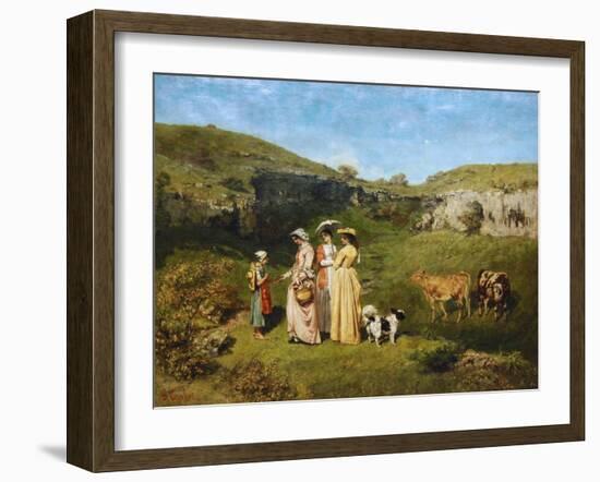 Young Women from the Village-Gustave Courbet-Framed Art Print