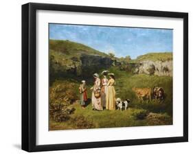 Young Women from the Village-Gustave Courbet-Framed Art Print