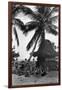 Young Women in Polynesian-Flapper Costumes Lounge under a Coconut Palm-null-Framed Photographic Print