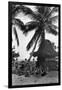 Young Women in Polynesian-Flapper Costumes Lounge under a Coconut Palm-null-Framed Photographic Print