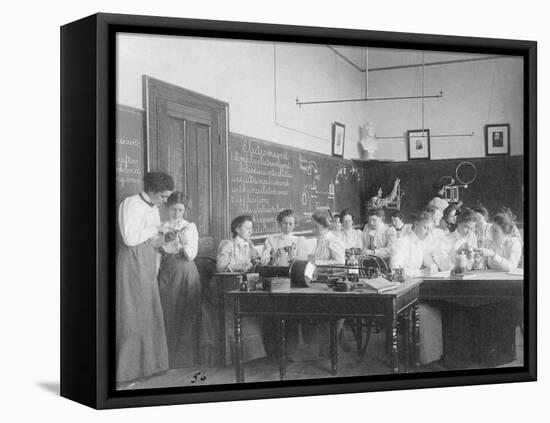 Young women studying static electricity in normal school Washington D.C., c.1899-Frances Benjamin Johnston-Framed Stretched Canvas