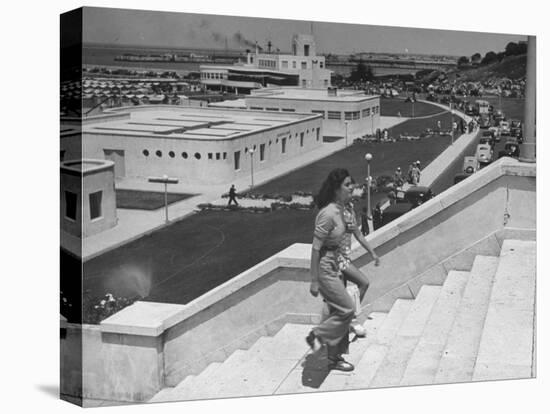 Young Women Walking Up Steps at the Beach Resort Mar Del Plata-Hart Preston-Stretched Canvas