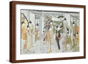 Young Women with a Basket of Chrysanthemums-Katsukawa Shunsho-Framed Giclee Print