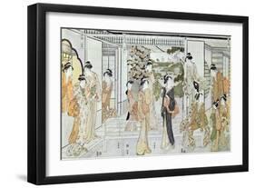 Young Women with a Basket of Chrysanthemums-Katsukawa Shunsho-Framed Giclee Print