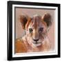 Youngest Cub, Masai Mara, 2019, (conté and pastel on paper)-Mark Adlington-Framed Giclee Print
