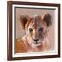 Youngest Cub, Masai Mara, 2019, (conté and pastel on paper)-Mark Adlington-Framed Giclee Print
