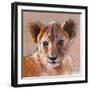 Youngest Cub, Masai Mara, 2019, (conté and pastel on paper)-Mark Adlington-Framed Giclee Print