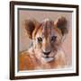 Youngest Cub, Masai Mara, 2019, (conté and pastel on paper)-Mark Adlington-Framed Giclee Print