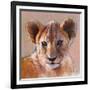 Youngest Cub, Masai Mara, 2019, (conté and pastel on paper)-Mark Adlington-Framed Giclee Print