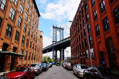 Manhattan Bridge Seen from a Red Brick Buildings in Brooklyn Street in Perspective, New York, Usa.-Youproduction-Photographic Print