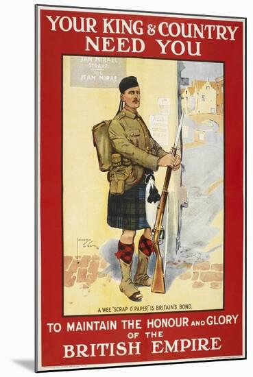 Your King and Country Need You'. a Recruitment Poster Showing a Scottish Soldier-null-Mounted Giclee Print