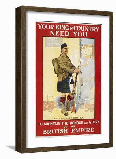 Your King and Country Need You'. a Recruitment Poster Showing a Scottish Soldier-null-Framed Giclee Print
