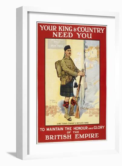 Your King and Country Need You'. a Recruitment Poster Showing a Scottish Soldier-null-Framed Giclee Print