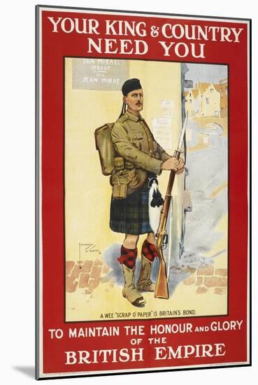 Your King and Country Need You'. a Recruitment Poster Showing a Scottish Soldier-null-Mounted Giclee Print