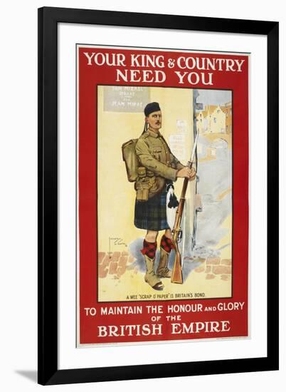 Your King and Country Need You'. a Recruitment Poster Showing a Scottish Soldier-null-Framed Giclee Print