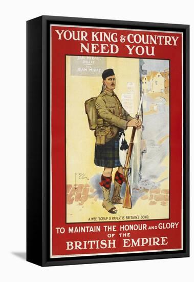 Your King and Country Need You'. a Recruitment Poster Showing a Scottish Soldier-null-Framed Stretched Canvas