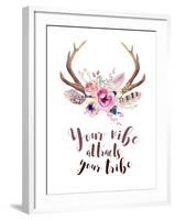 Your Vibe Attracts Your Tribe - Floral Boho Watercolor-Kris_art-Framed Art Print