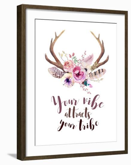 Your Vibe Attracts Your Tribe - Floral Boho Watercolor-Kris_art-Framed Art Print