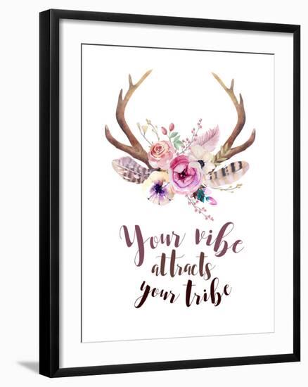 Your Vibe Attracts Your Tribe - Floral Boho Watercolor-Kris_art-Framed Art Print