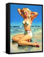 Yours for the Basking Bikini Pin-Up 1940s-Art Frahm-Framed Stretched Canvas