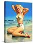 Yours for the Basking Bikini Pin-Up 1940s-Art Frahm-Stretched Canvas