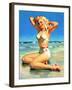 Yours for the Basking Bikini Pin-Up 1940s-Art Frahm-Framed Art Print