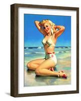 Yours for the Basking Bikini Pin-Up 1940s-Art Frahm-Framed Art Print