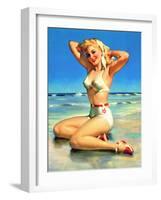 Yours for the Basking Bikini Pin-Up 1940s-Art Frahm-Framed Art Print