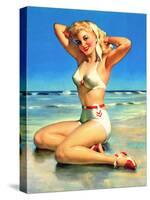 Yours for the Basking Bikini Pin-Up 1940s-Art Frahm-Stretched Canvas