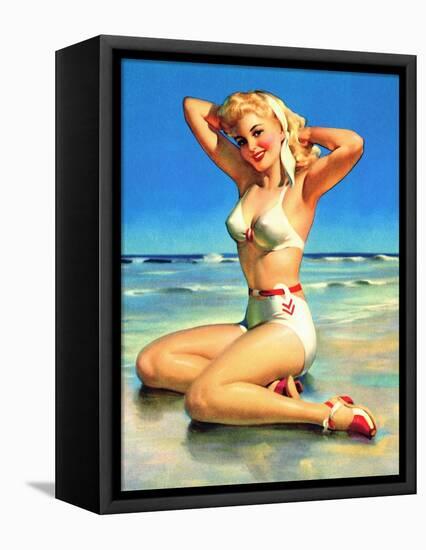 Yours for the Basking Bikini Pin-Up 1940s-Art Frahm-Framed Stretched Canvas