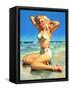 Yours for the Basking Bikini Pin-Up 1940s-Art Frahm-Framed Stretched Canvas