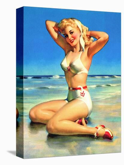 Yours for the Basking Bikini Pin-Up 1940s-Art Frahm-Stretched Canvas