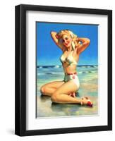 Yours for the Basking Bikini Pin-Up 1940s-Art Frahm-Framed Art Print