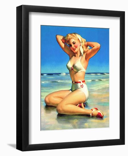 Yours for the Basking Bikini Pin-Up 1940s-Art Frahm-Framed Art Print