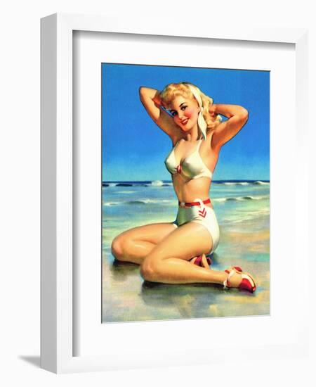 Yours for the Basking Bikini Pin-Up 1940s-Art Frahm-Framed Art Print