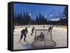 Youth Hockey Action at Woodland Park in Kalispell, Montana, USA-Chuck Haney-Framed Stretched Canvas