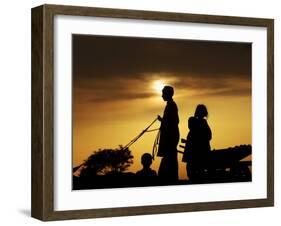 Youth Rides a Donkey Cart Loaded with Other Children, as the Sun Sets on the Outskirts of Islamabad-null-Framed Photographic Print