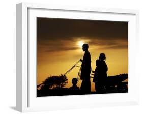 Youth Rides a Donkey Cart Loaded with Other Children, as the Sun Sets on the Outskirts of Islamabad-null-Framed Photographic Print