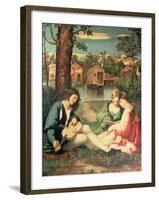 Youth with a Guitar and Two Girls Sitting on a River Bank-Giorgione-Framed Giclee Print