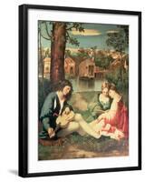 Youth with a Guitar and Two Girls Sitting on a River Bank-Giorgione-Framed Giclee Print