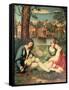 Youth with a Guitar and Two Girls Sitting on a River Bank-Giorgione-Framed Stretched Canvas