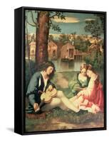 Youth with a Guitar and Two Girls Sitting on a River Bank-Giorgione-Framed Stretched Canvas