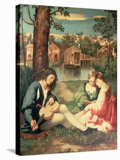 Youth with a Guitar and Two Girls Sitting on a River Bank-Giorgione-Stretched Canvas