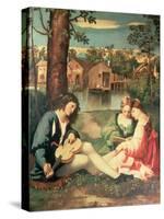 Youth with a Guitar and Two Girls Sitting on a River Bank-Giorgione-Stretched Canvas