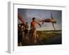 Youths Play in a Lagoon Near the Eastern Beni State Capital of Trinidad, Bolivia-null-Framed Photographic Print