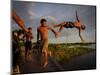 Youths Play in a Lagoon Near the Eastern Beni State Capital of Trinidad, Bolivia-null-Mounted Photographic Print