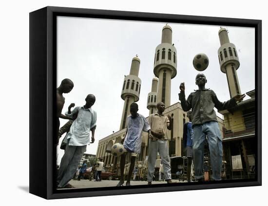 Youths Play Soccer-null-Framed Stretched Canvas